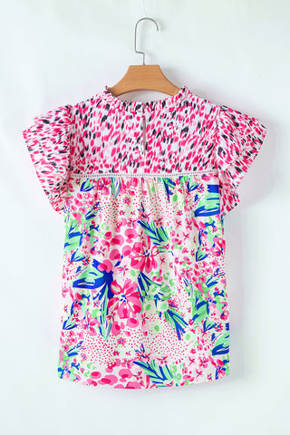 Floral Pop Of Color Ruffle Sleeve Top