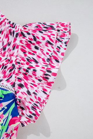 Floral Pop Of Color Ruffle Sleeve Top