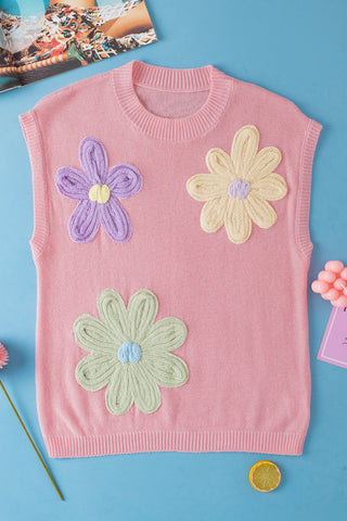 Daisy Delight Sleeveless Sweater - Pink