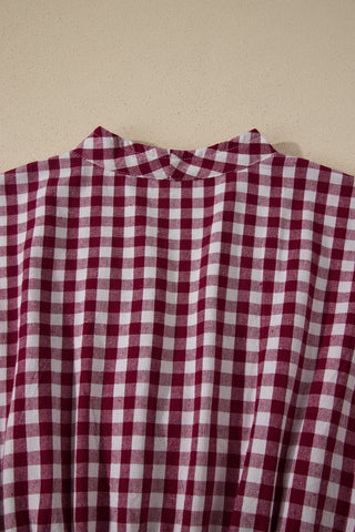 Checkered Cinched Waist Dress - Red