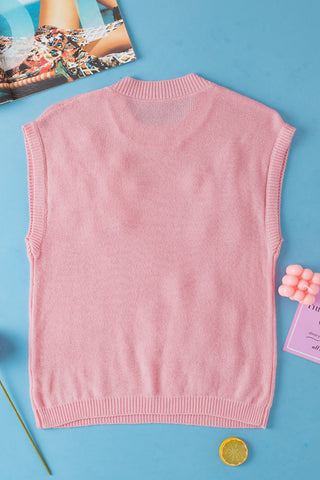 Daisy Delight Sleeveless Sweater - Pink