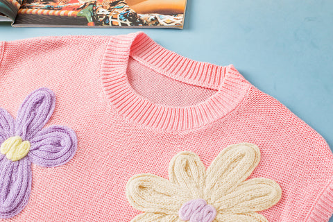 Daisy Delight Sleeveless Sweater - Pink