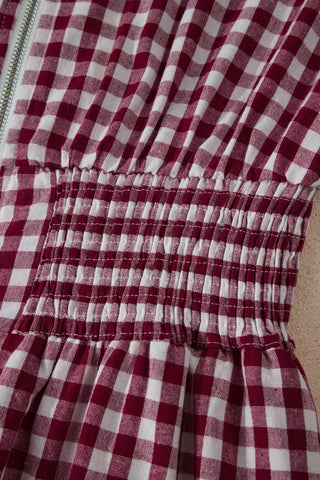 Checkered Cinched Waist Dress - Red