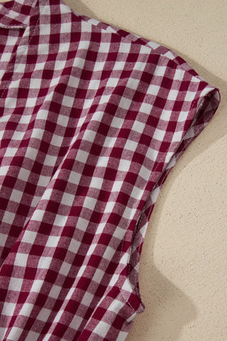 Checkered Cinched Waist Dress - Red