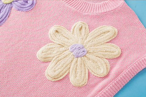 Daisy Delight Sleeveless Sweater - Pink