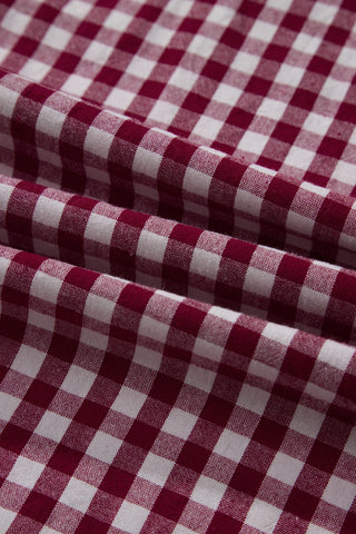 Checkered Cinched Waist Dress - Red