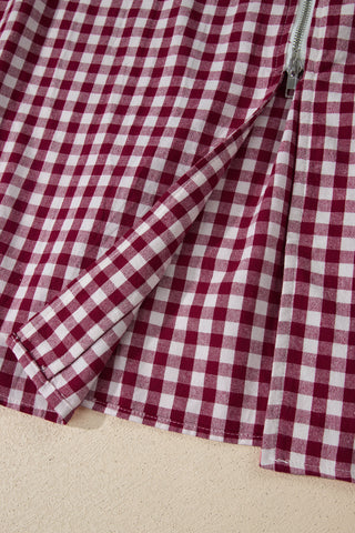 Checkered Cinched Waist Dress - Red