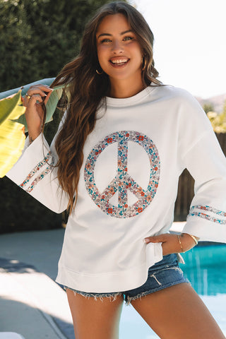 Patchwork Raglan Sleeve Peace Sign Top