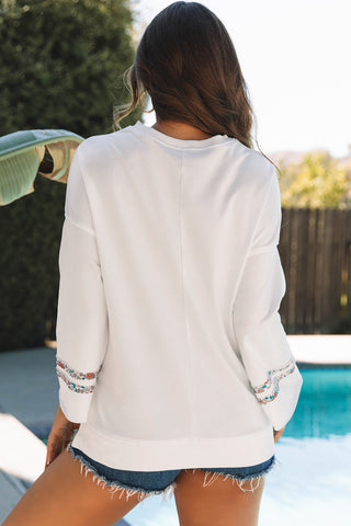 Patchwork Raglan Sleeve Peace Sign Top
