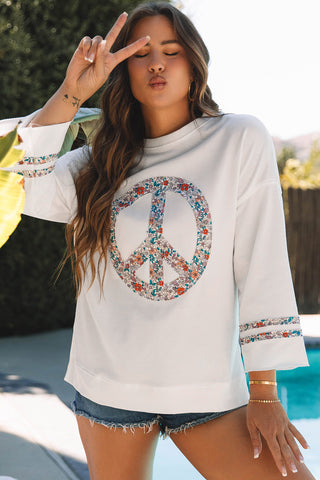 Patchwork Raglan Sleeve Peace Sign Top