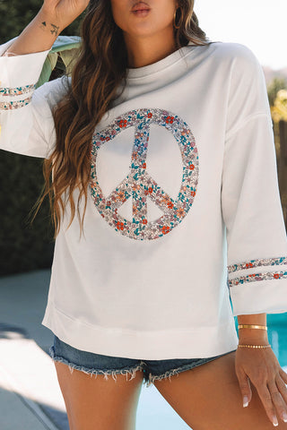 Patchwork Raglan Sleeve Peace Sign Top