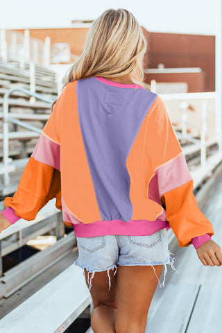 Retro Color Block Sweatshirt - Orchid and Coral
