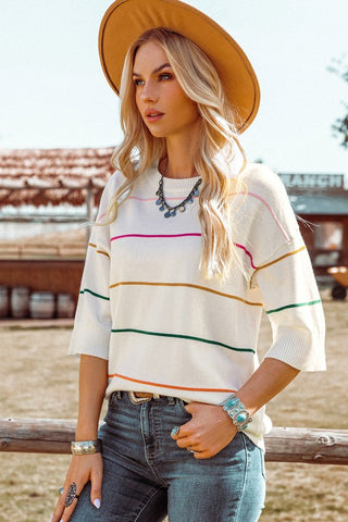 Half Sleeve Summer Sweater - White