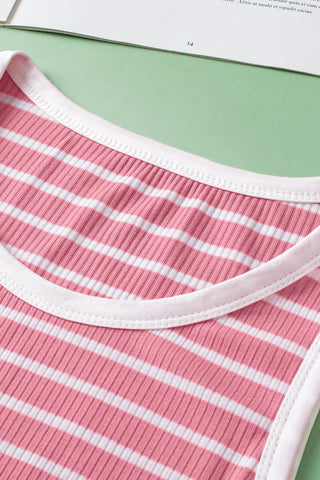 Shirred Side Striped Tank Top - Pink and White