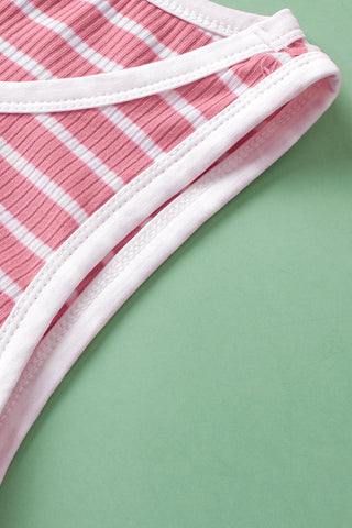 Shirred Side Striped Tank Top - Pink and White