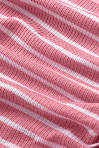 Shirred Side Striped Tank Top - Pink and White