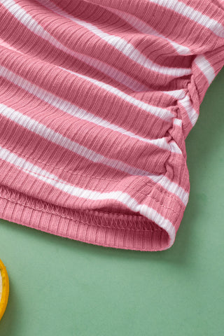 Shirred Side Striped Tank Top - Pink and White