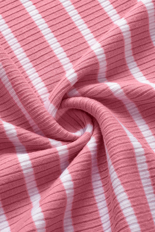Shirred Side Striped Tank Top - Pink and White