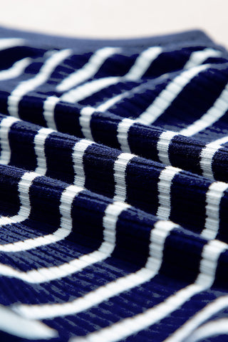 Shirred Side Striped Tank Top - Navy