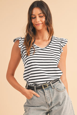 Tie Striped Shirt - Black and White