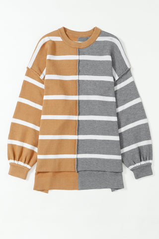 Striped Half and Half Sweater - Rust and Brown