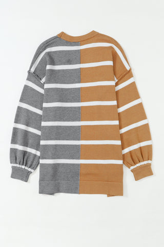 Striped Half and Half Sweater - Rust and Brown