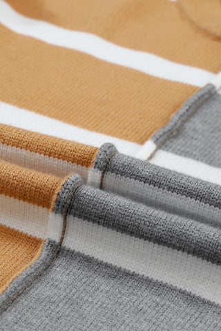 Striped Half and Half Sweater - Rust and Brown