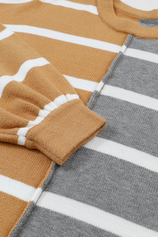 Striped Half and Half Sweater - Rust and Brown