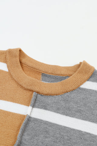 Striped Half and Half Sweater - Yellow and Gray