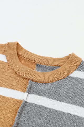 Striped Half and Half Sweater - Rust and Brown