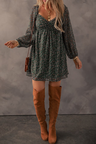 Fall Floral Dress - Green