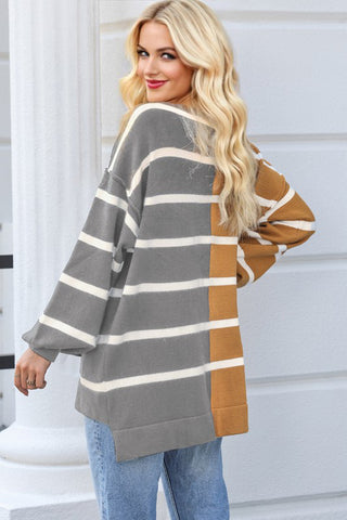 Striped Half and Half Sweater - Yellow and Gray
