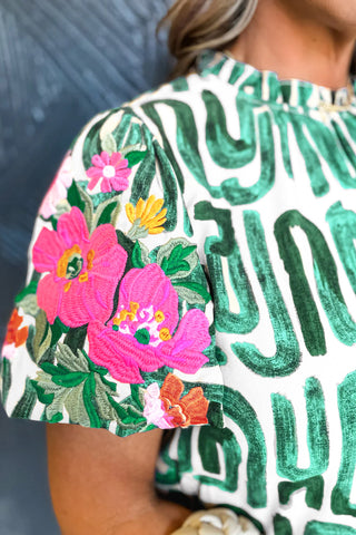 Abstract Print Top - Green