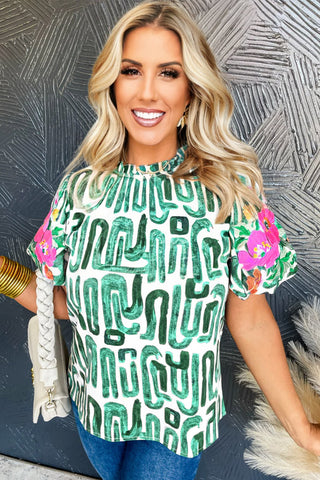 Abstract Print Top - Green