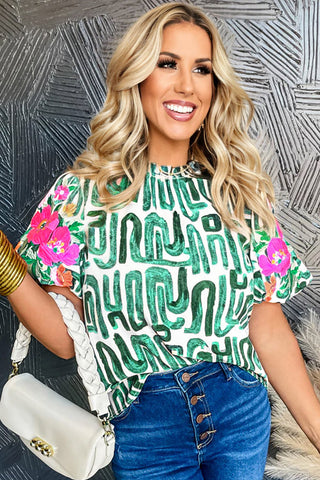 Abstract Print Top - Green