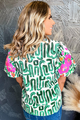 Abstract Print Top - Green