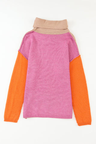 Orange and Pink Cowl Neck Sweater
