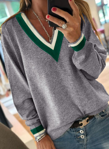 Banded Sweater - Grey and Green
