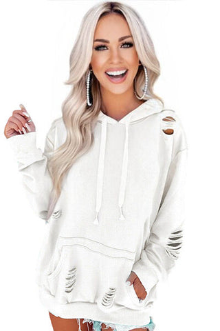 Distressed Hoodie - White