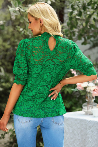 Two Piece Mock Neck Lace Top - Green