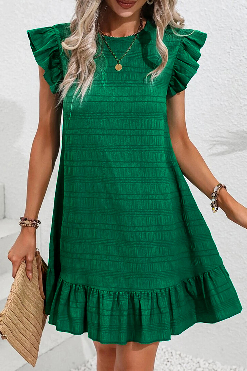 Summer Flounce Textured Dress - Kelly Green | Blue Chic Boutique Summer Flounce Textured Dress - Kelly Green | Blue Chic Boutique