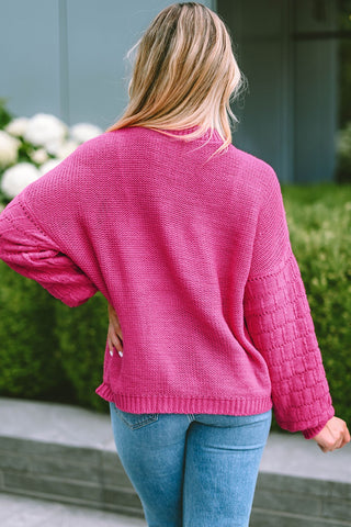 Bubble Contrast Sleeve Sweater - Hot Pink