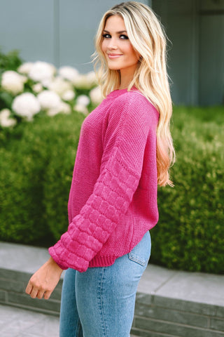 Bubble Contrast Sleeve Sweater - Hot Pink