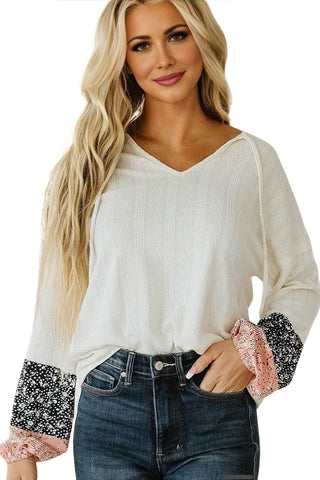 Textured Sweater Hoodie - Ivory and Pink