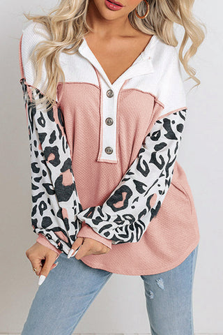 Henley Leopard Thermal Top - Pink