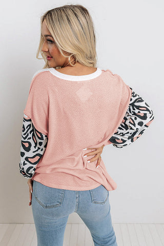 Henley Leopard Thermal Top - Pink