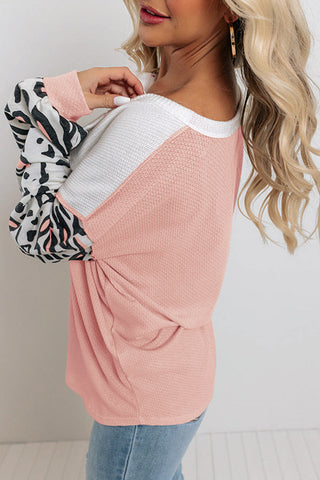 Henley Leopard Thermal Top - Pink