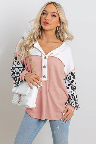 Henley Leopard Thermal Top - Pink