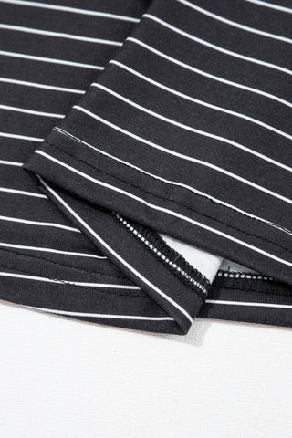 Striped Ruffle Sleeve Shirt Dress - Black