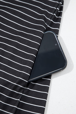 Striped Ruffle Sleeve Shirt Dress - Black